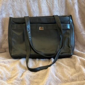 Vintage Perlina black leather laptop handbag